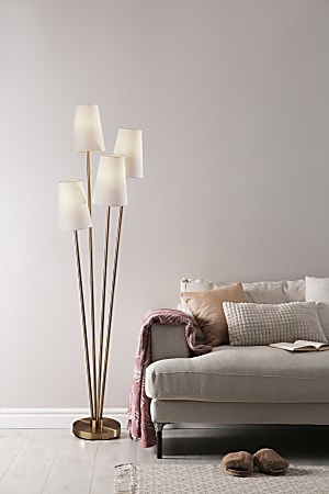 Multi-Arm Floor Lamp Staggered Drum Shades Antique Brass Transitional