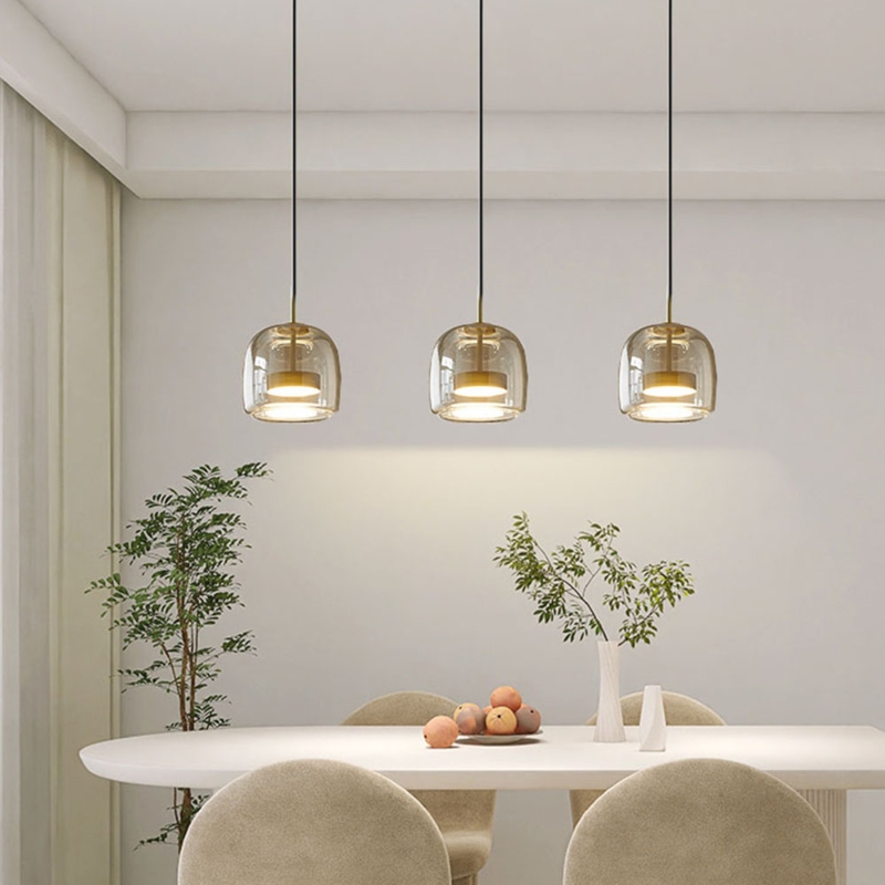 Multi-Head Pendant Light, Mixed Amber & Smoke Glass Shades