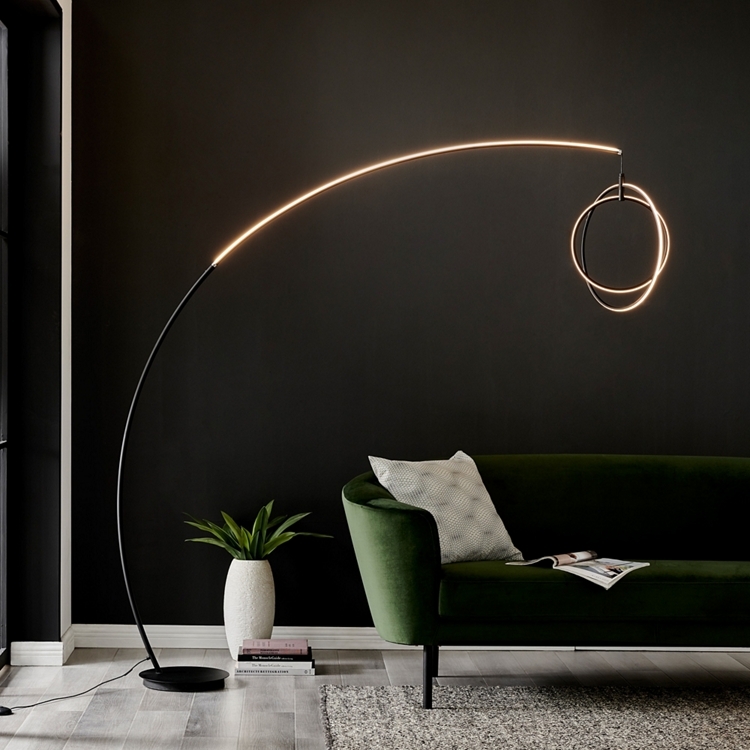 Multi-Light Arc Lamp with Three Orb Design for Modern Lounge Area