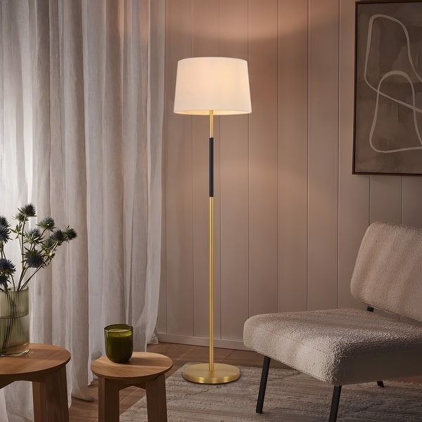 Multi-light Floor Lamp Dual Conical Shades Brass Toned Mid Century