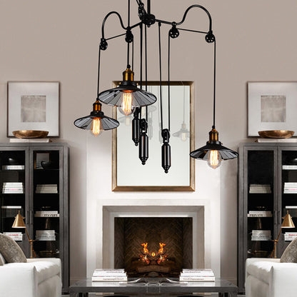 Multi-Light Pendant, 3-Light Pulley System, Flared Shades, Matte Black
