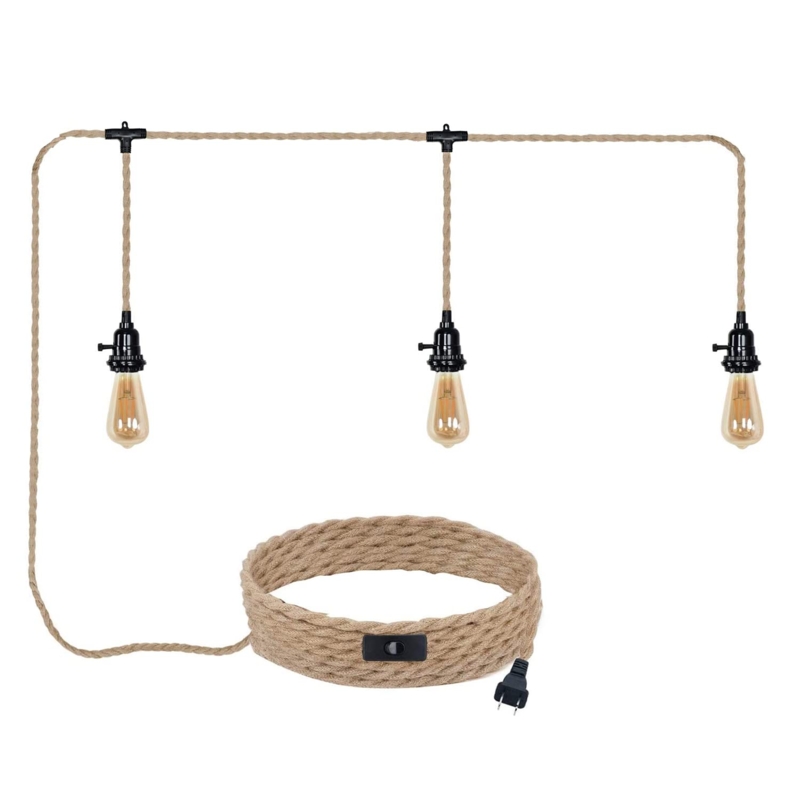Multi Light Pendant Hemp Rope Three Light Cluster Plug In Farmhouse