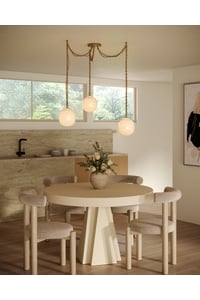 Multi Light Pendant, Staggered Cluster with Two Tone Brass Globes