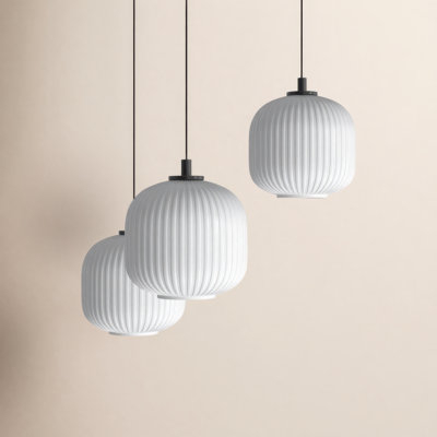 Multi-Light Pendant Staggered Glass Domes Matte Black Industrial