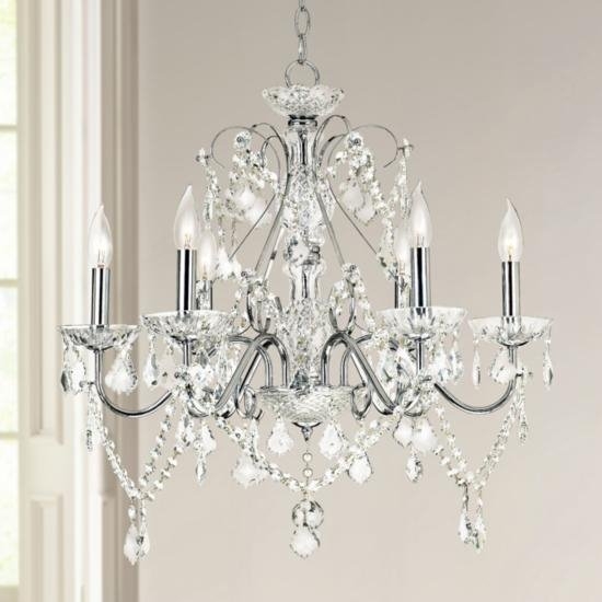 Multi-Tier Crystal Chandelier Faceted Drops Polished Silver Finish