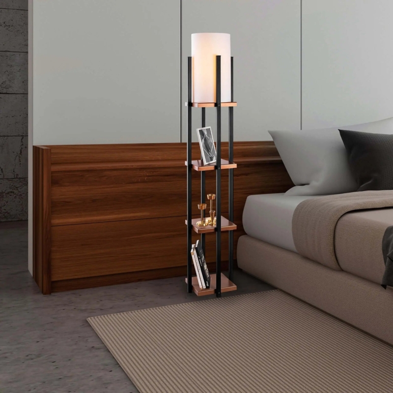 Multifunctional Shelf Floor Lamp with Vertical Silhouette