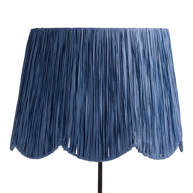 Muted Blue Gathered Paper Lamp Shade with Scalloped Edges