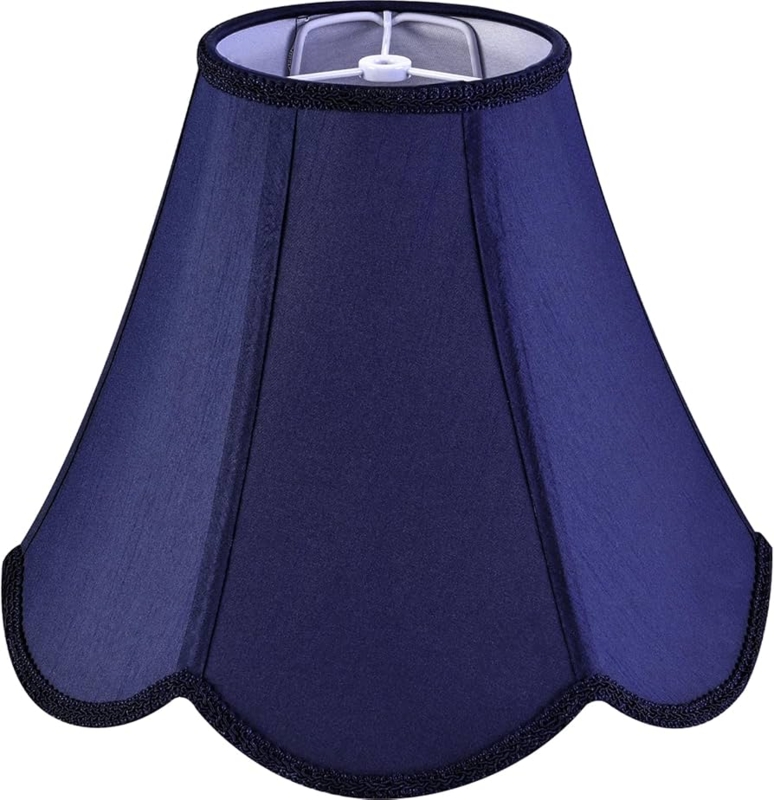 Navy Blue Bell Lampshade with Scalloped Petal Edge & Gold Trim