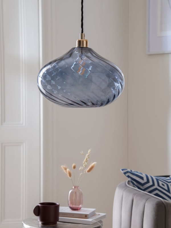 Navy Blue Drum Lampshade with Matte Fabric Finish