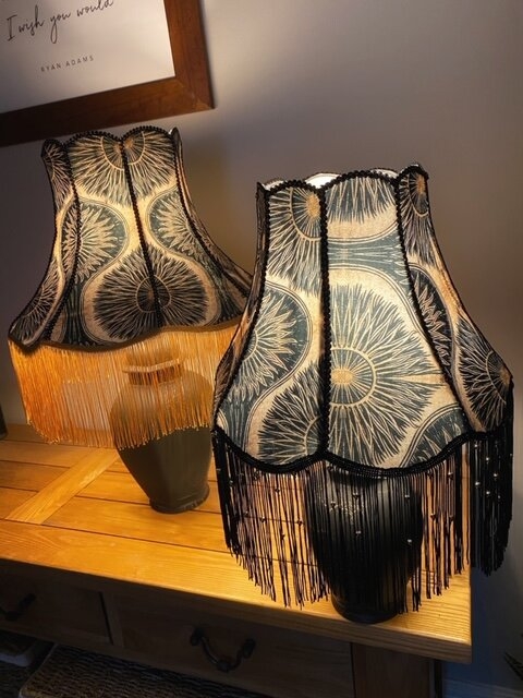 Neutral Patterned Fabric Lamp Shade, Subtle Tonal Pattern, Piped Edges