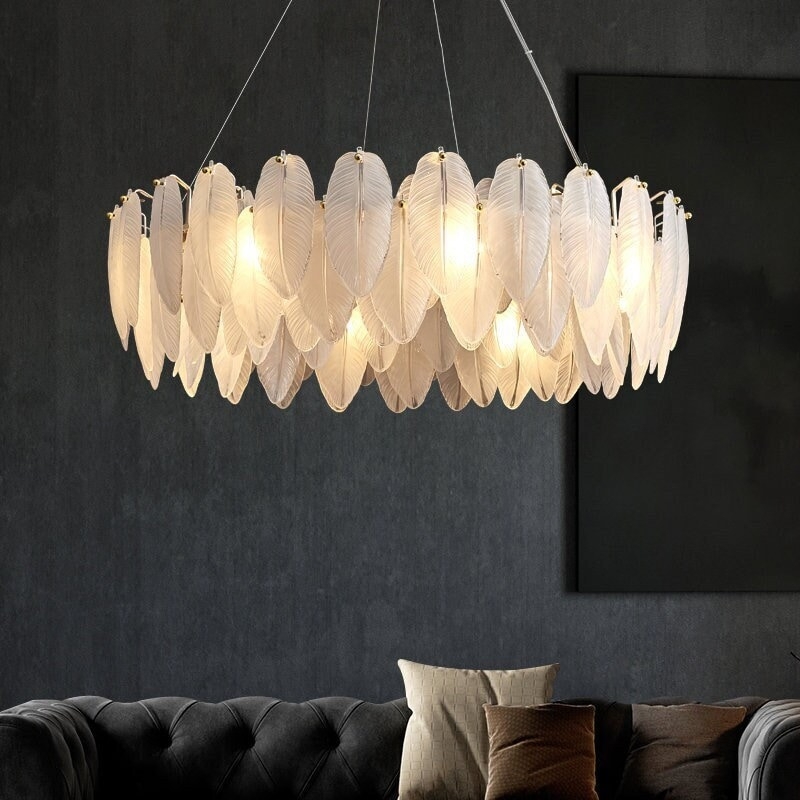 Nordic Coastal Chandelier with Frosted Leaf Glass Shades and Gold Hardware