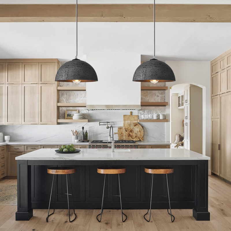 Nordic Grey Resin Pendant Light with Wood Top Connector