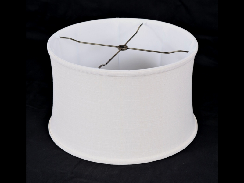 Off White Lamp Shade Drum Silhouette Woven Texture Rolled Edges