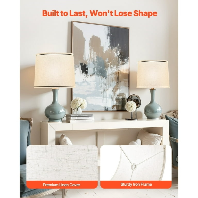 Off-White Tapered Linen-Like Lamp Shades Set with Spider Fitter.