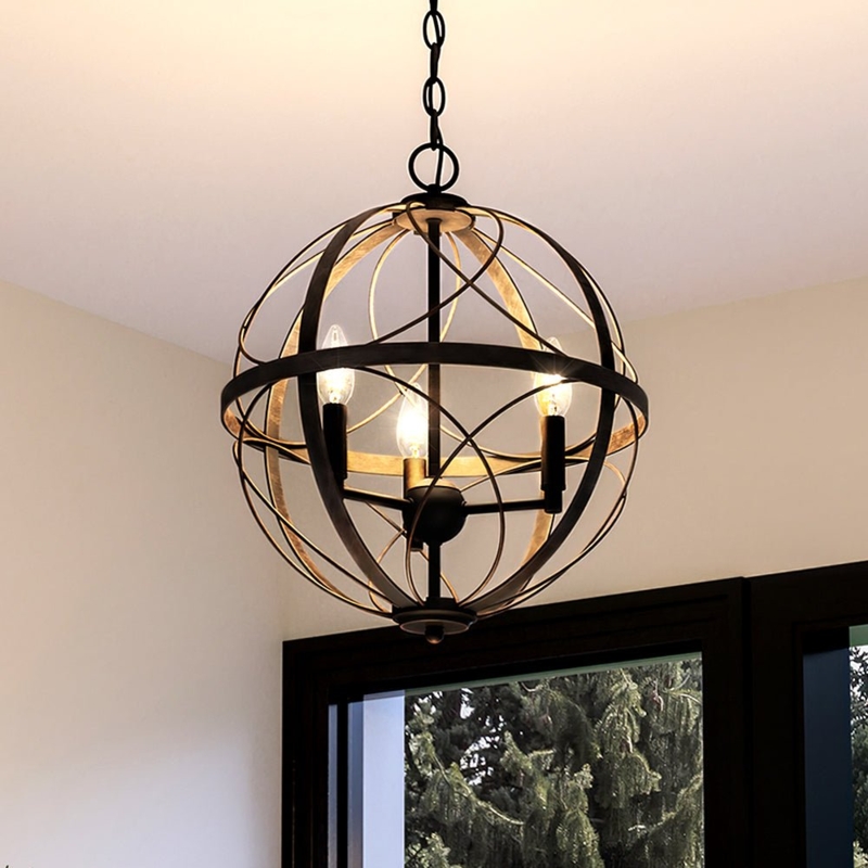 Open Cage Lantern Chandelier, Olde Bronze Finish, Farmhouse Style