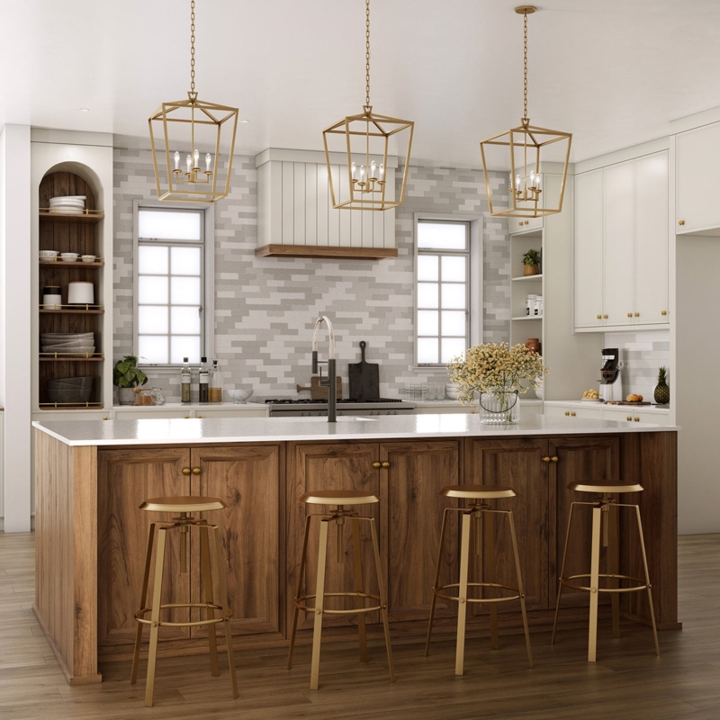 Open Frame Pendant Light Satin Brass Lantern Geometric Transitional