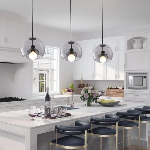 Orb Pendant Light Smoke Grey Glass Exposed Edison Bulb Industrial