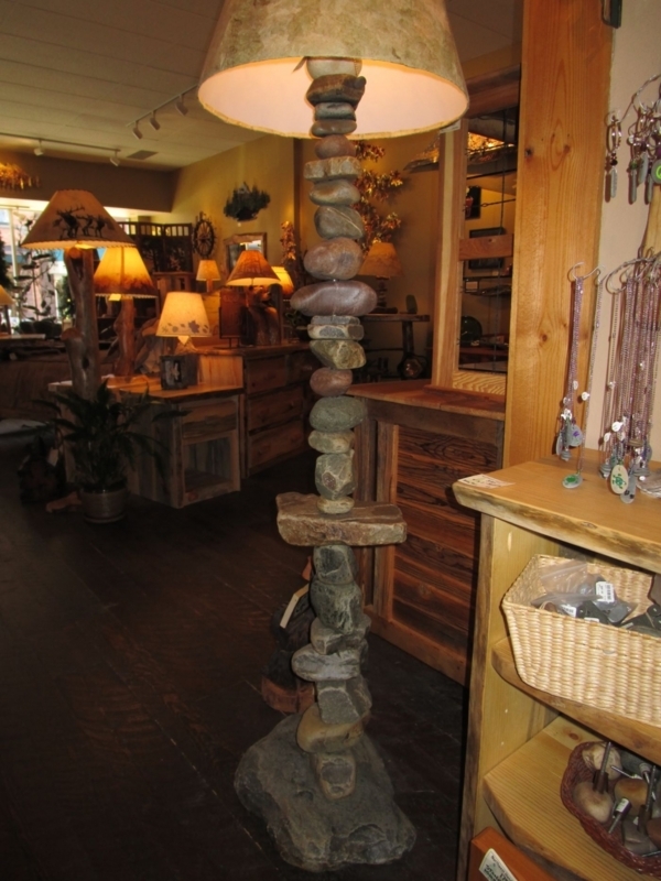 Organic Floor Lamp with Matte Cream Stacked Pebble Base