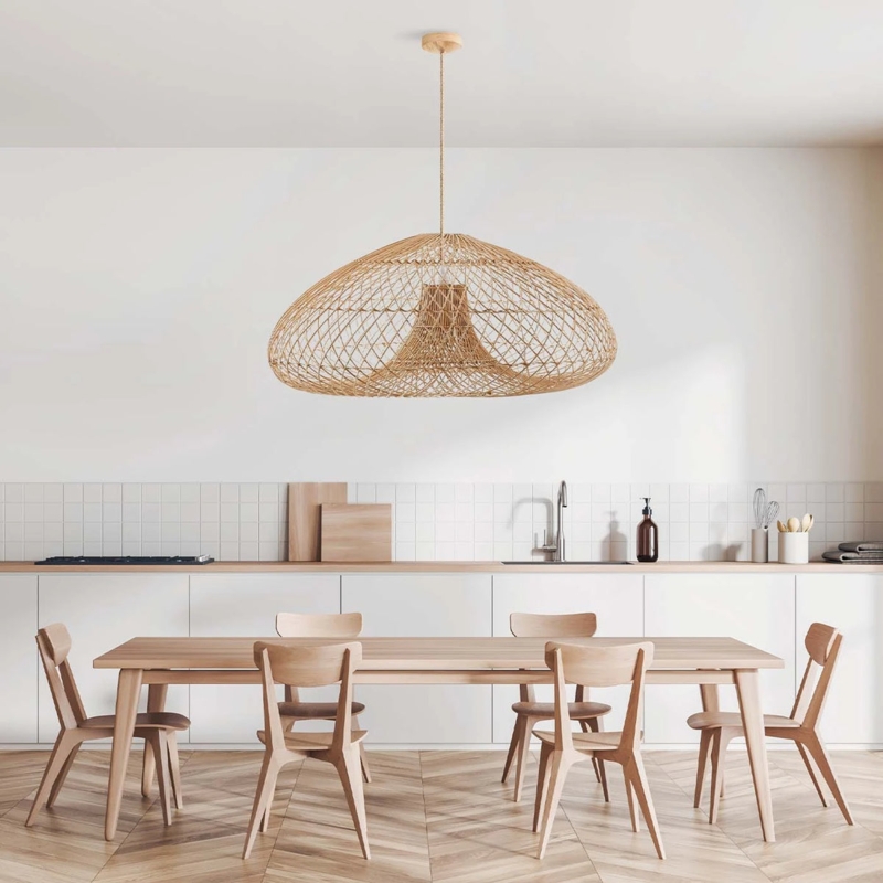 Organic Pendant Light Oversized Woven Fiber Open Weave Natural