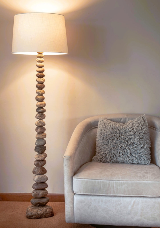 Organic Stone Floor Lamp with Stacked Rock Base