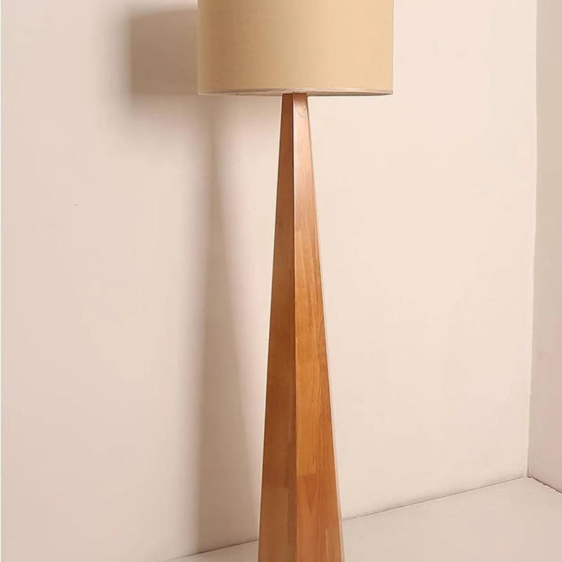 Organic Wood Floor Lamp with Branch Stem and Beige Drum Shade
