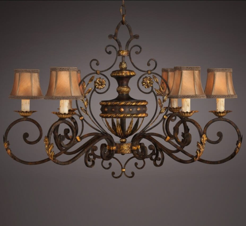 Ornate Bronze Chandelier with Teal Accents for Mediterranean Style Foyer