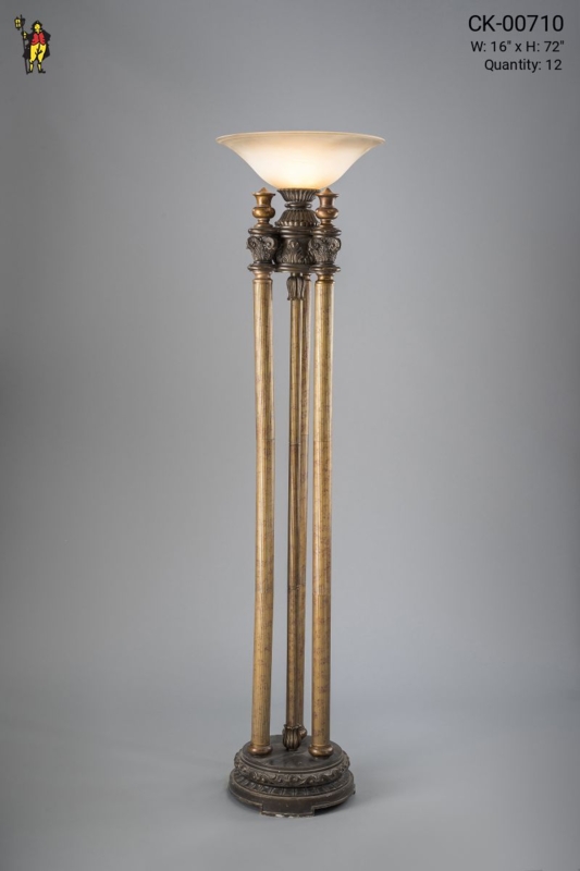 Ornate Gothic Tripod Torchiere Floor Lamp with Two-Tone Metallic Finish
