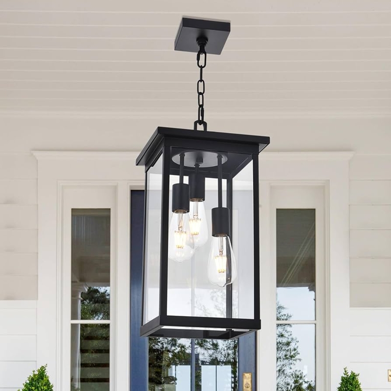 Outdoor Hanging Lantern Large Scale Clear Glass Three Lights