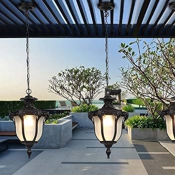 Outdoor Hanging Light Clear Glass Panes Top Finial Porch Fixture