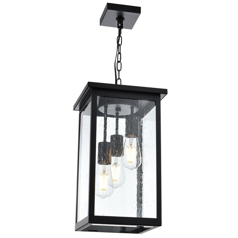 Outdoor Pendant Light Black Farmhouse Four-Sided Frame Lantern Fixture