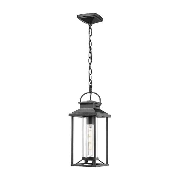 Outdoor Pendant Light Open Frame Ribbed Glass Industrial Porch Fixture