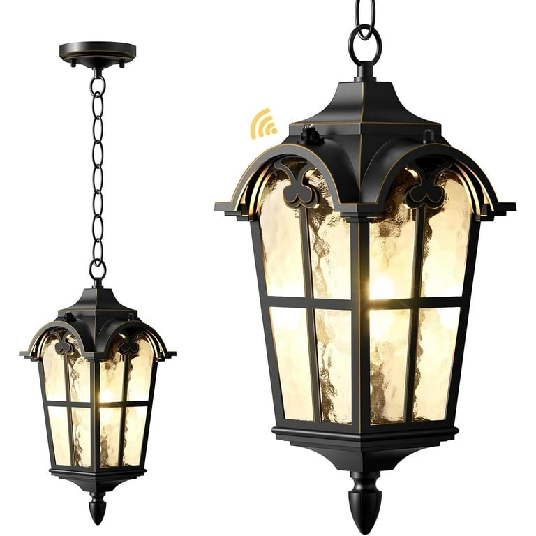Outdoor Pendant Light Ripple Glass Gold Edges Traditional Lantern