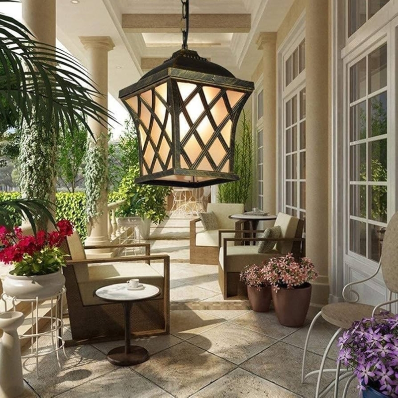 Outdoor Pendant Light Rustic Lantern Silhouette Porch Lighting Black