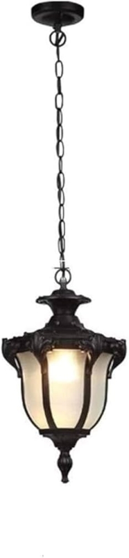 Outdoor Pendant Light Seeded Glass Panels Black Lantern Porch Fixture