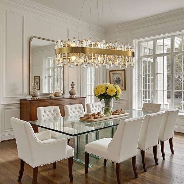 Oval Crystal Chandelier, Brass Gold Tiered Contemporary Light