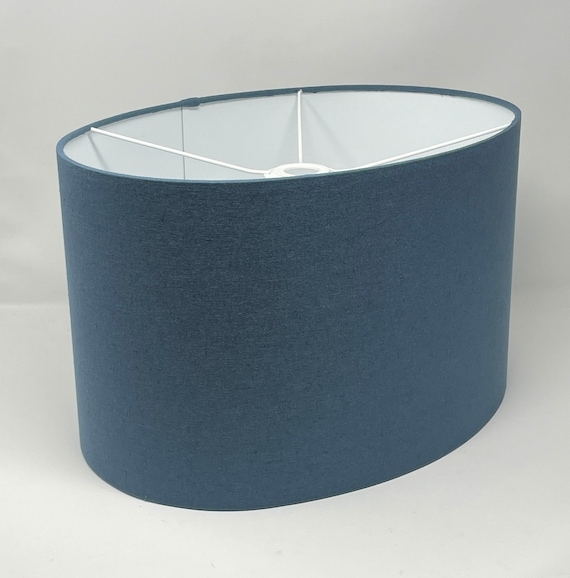 Oval Lampshade in Stone Blue Linen for Coastal Lighting