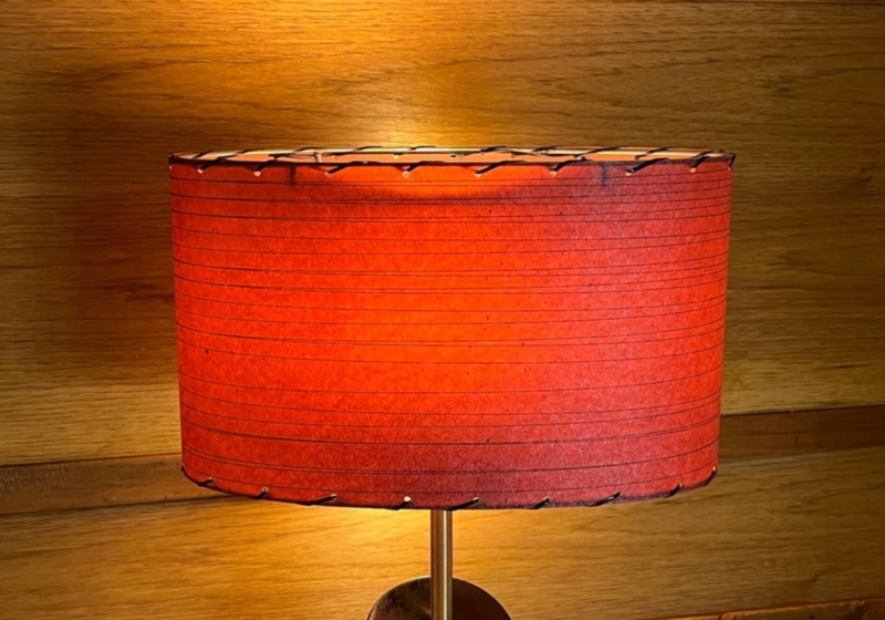 Oval Lampshade with Mid-Century Modern Wooden Ribbing