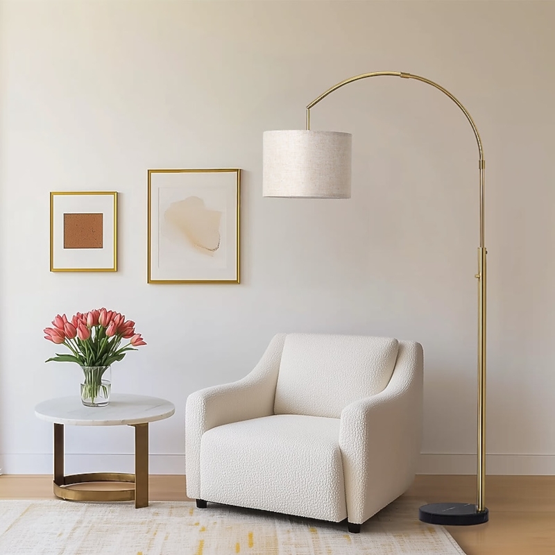 Overarching Floor Lamp Antique Brass Marble Base Metal Dome Shade