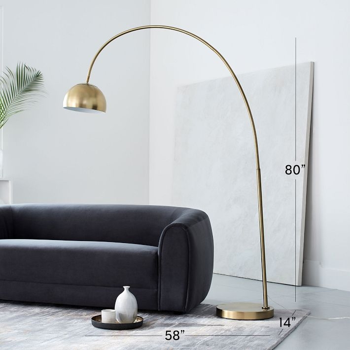 Overarching Floor Lamp Brass Toned Large Scale Dome Shade