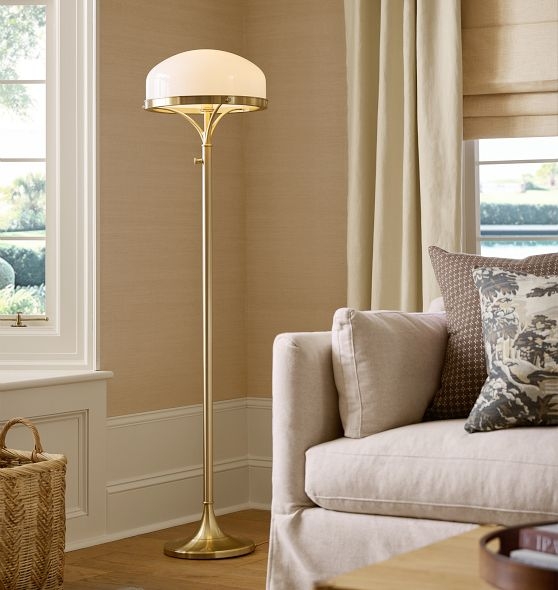 Overarching Floor Lamp, Matte Black with Large White Drum Shade