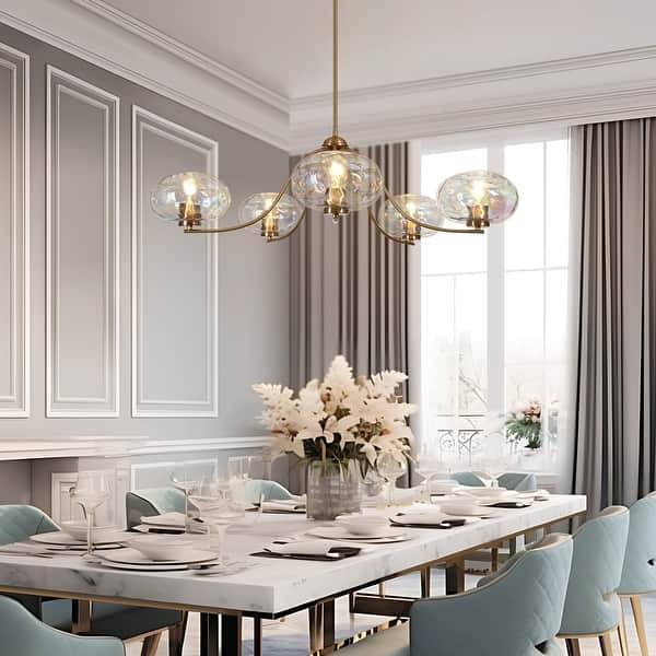 Oversized Branch Chandelier Textured Teal Art Glass Gold Finish