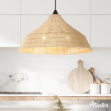 Oversized Cone Pendant Matte Black with Wood Collar Detail