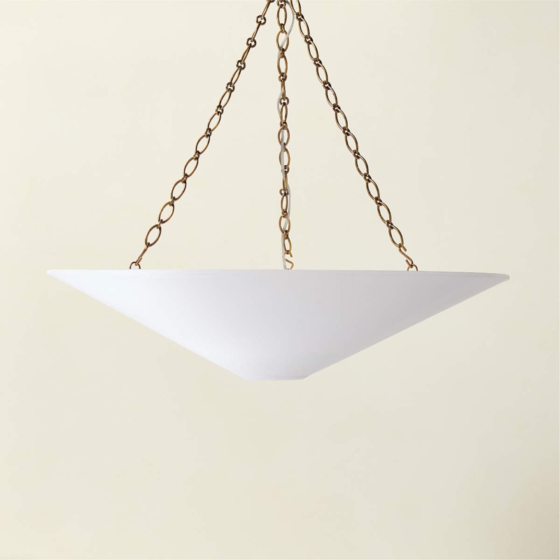Oversized Dome Pendant Light White Satin 36 Inch Diameter Bronze Chain