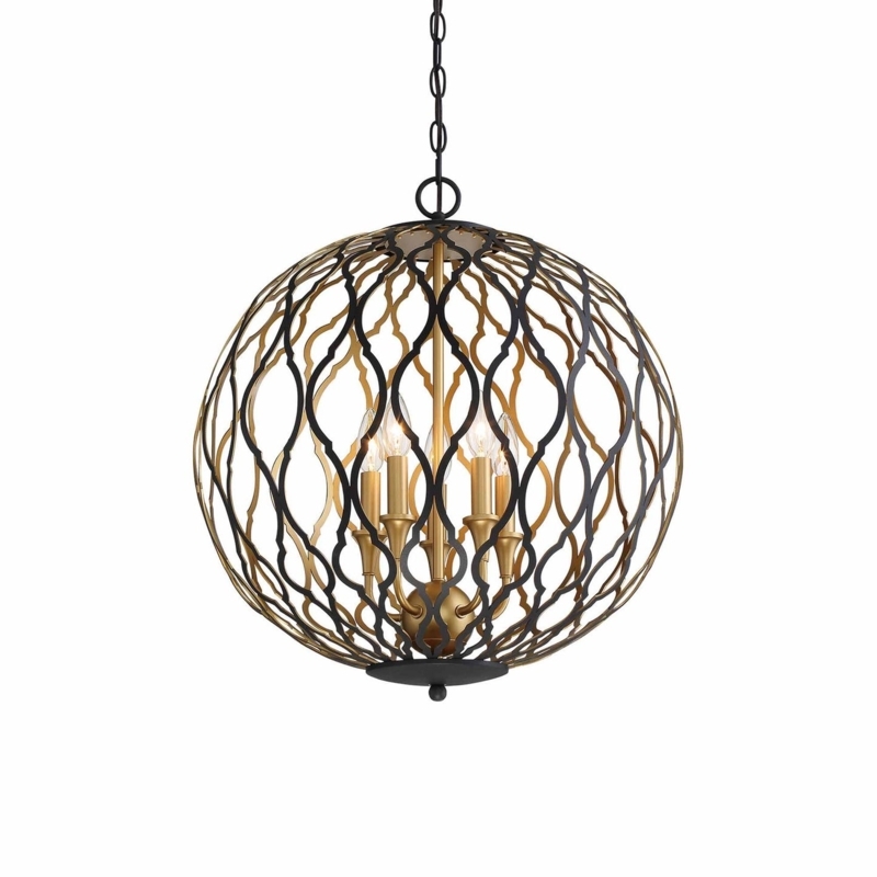Oversized Drum Pendant Light with Patterned Shade and Gilded Interior