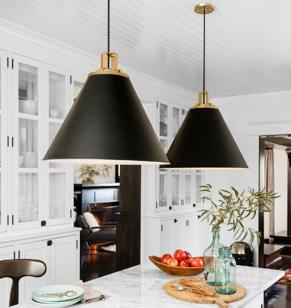 Oversized Matte Black Cone Pendant Lights Transitional Farmhouse