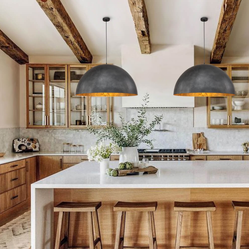 Oversized Matte Black Dome Pendant with Stark White Interior