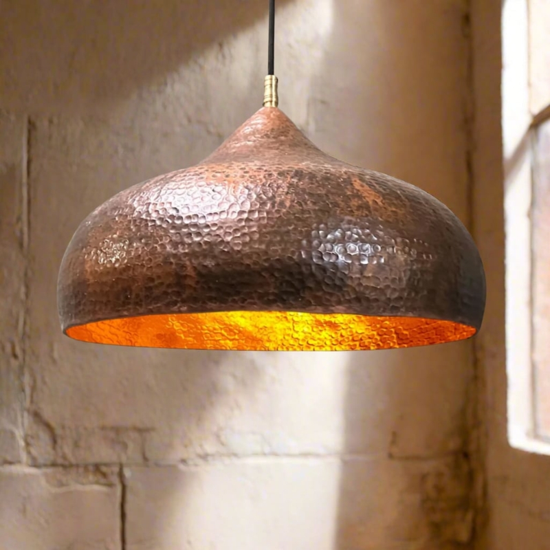 Oversized Pendant Light, Hand-Hammered Moroccan Style Dome