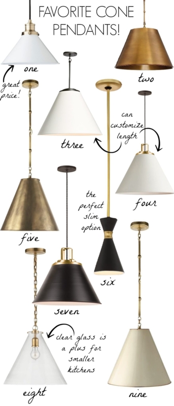 Oversized Polished Brass Cone Pendant Lights Transitional Kitchen