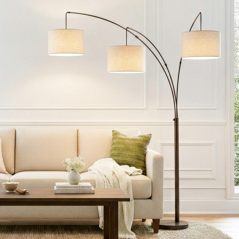 Pair of Bronze Floor Lamps with Marbled Glass Shades