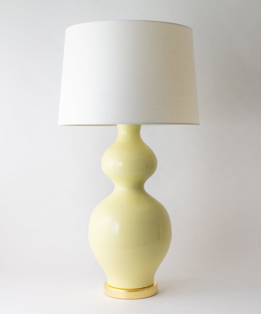 Pair of Table Lamps, Limoncello Yellow Ceramic Double Gourd. High-Gloss.